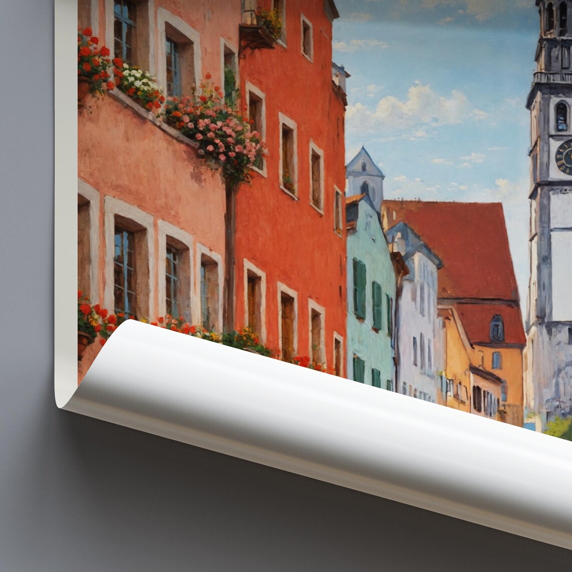 Augsburg Germany Painted Old Town Street And Clock Tower Poster - Image 4