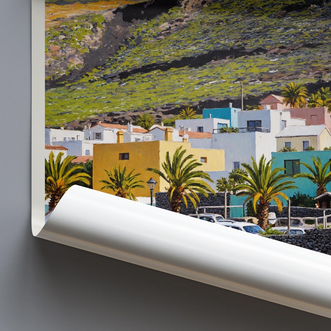 Lanzarote Canary Islands Volcanic Beach Village Painted Travel Poster - Image 3