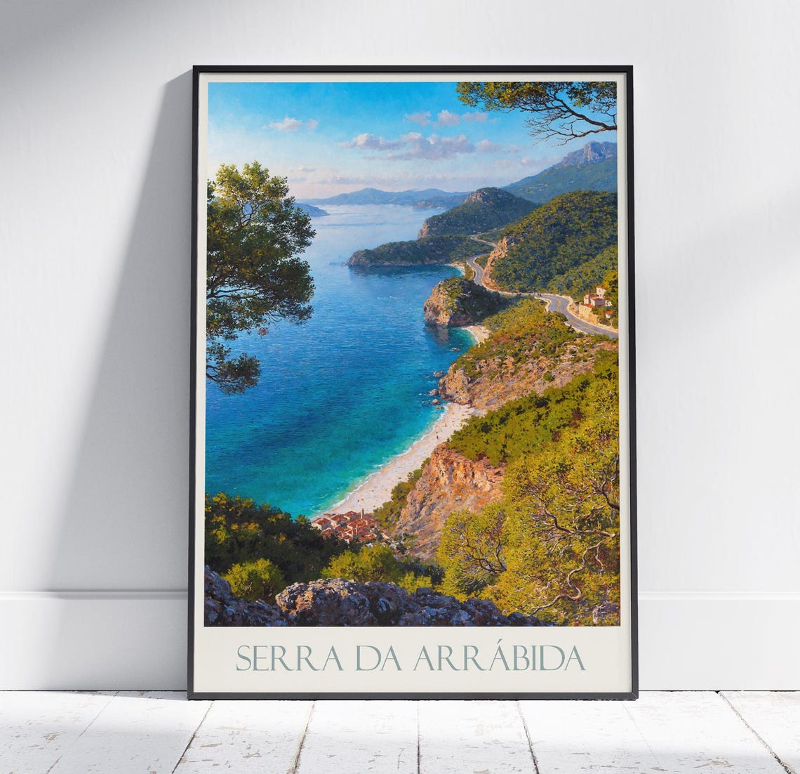 Serra da Arrabida Portugal Coastal Road Beach Painted Travel Poster