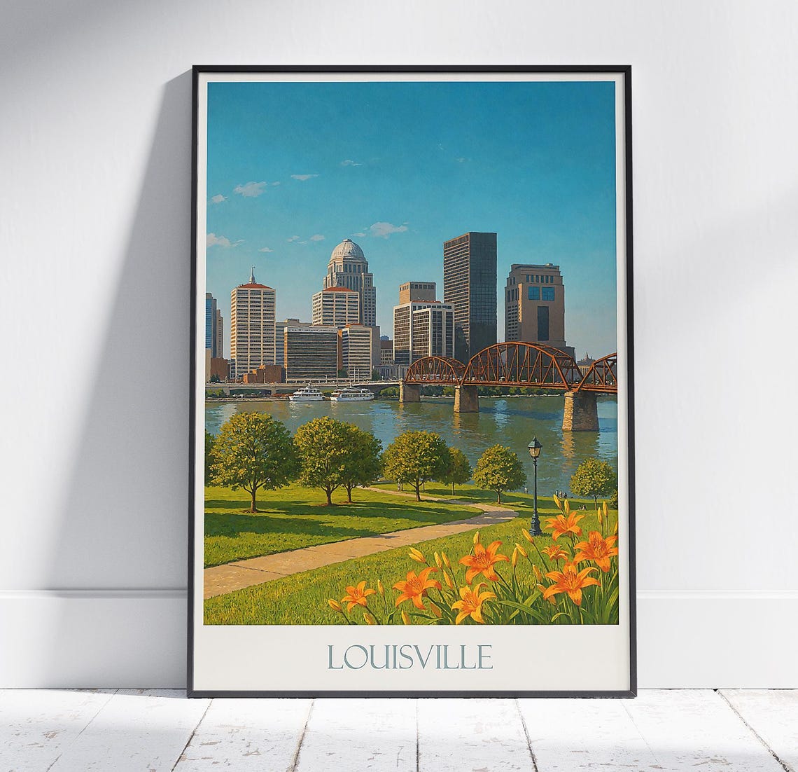 Louisville Kentucky Ohio River Skyline Big Four Bridge Poster