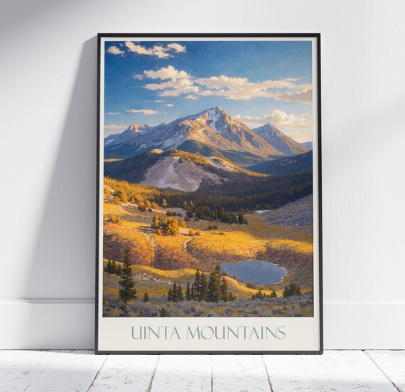 Uinta Mountains Travel Print Utah Travel Poster Painted Wall Art Home Decor Framed Personalized Print Vacation Travel Gift