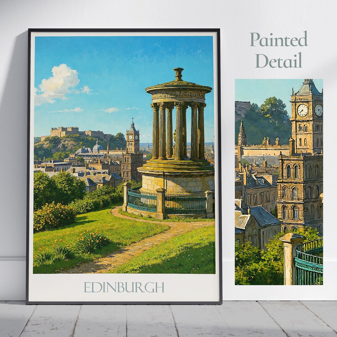 Edinburgh Scotland Monument and Castle City Skyline Art Poster