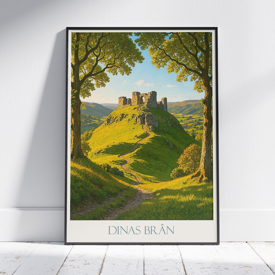Dinas Bran Castle Ruins Hilltop Travel Poster Wales Landmark Art