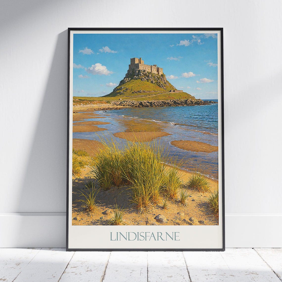 Lindisfarne Castle Holy Island Tidal Beach Coast Scene Poster
