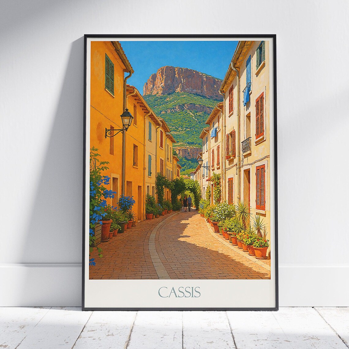 Cassis France Charming Cobblestone Street Cliffs Travel Poster
