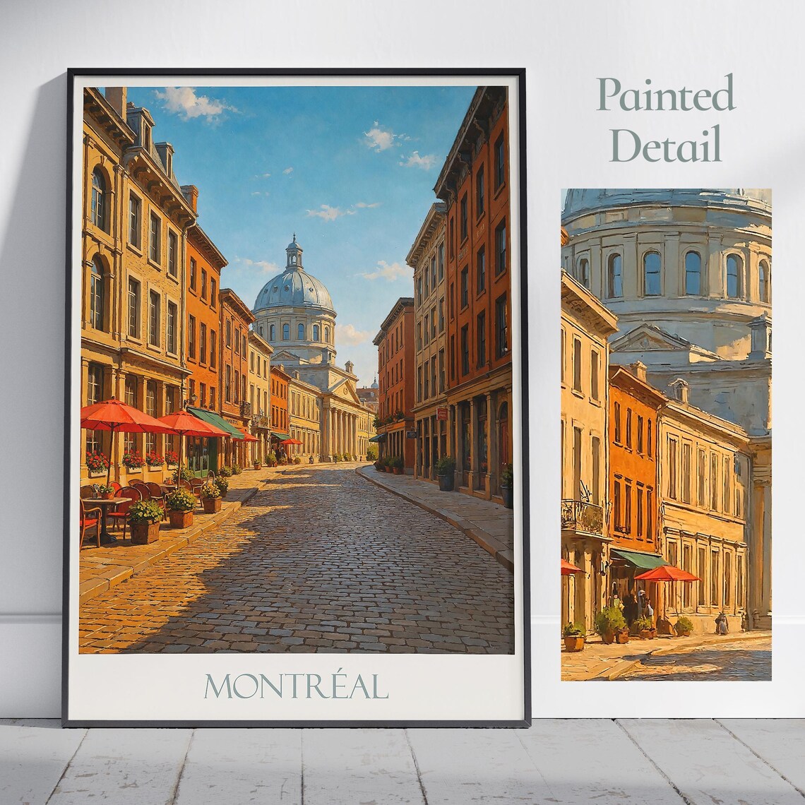 Montreal Canada Painted Travel Poster Old Town Cobblestone Street