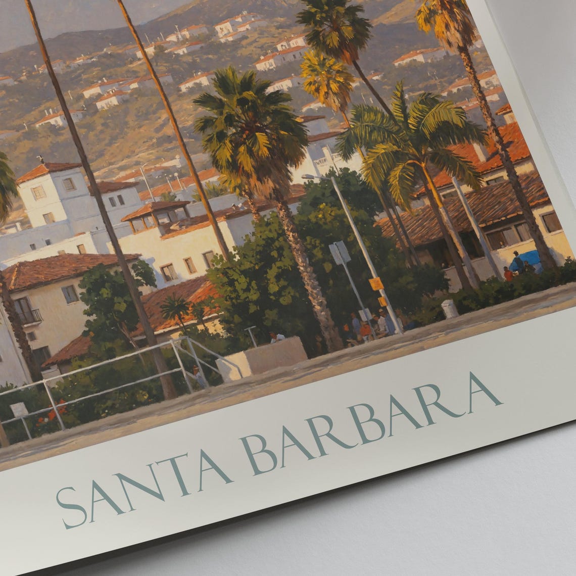 Santa Barbara California Palms Mountains Spanish Style Painted Poster - Image 2