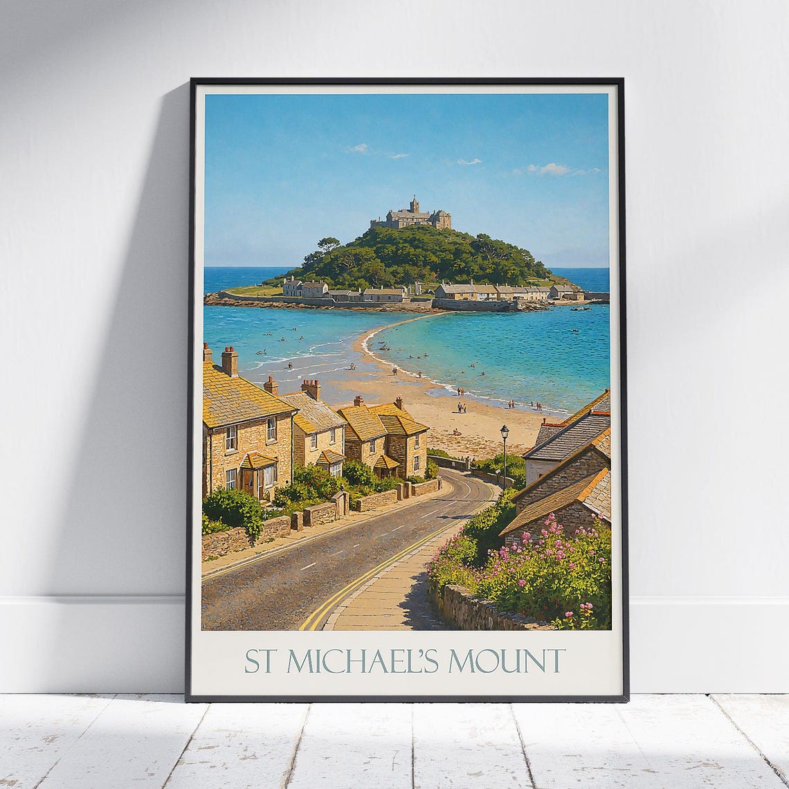 St Michaels Mount Cornwall Beach Castle Vintage Travel Poster