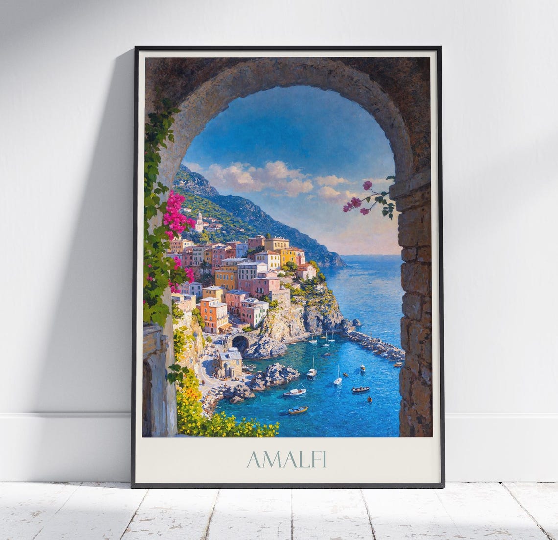 Amalfi Coast Cliffside Village Italy Vintage Travel Poster Art