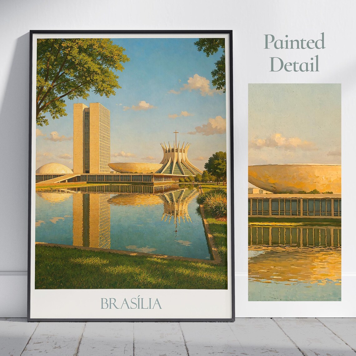 Brasilia Cathedral Congress Modernist Landmark Travel Poster