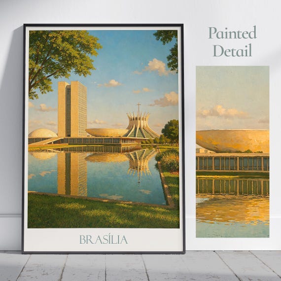 Brasilia Travel Poster Brazil Painted Wall Art Home Decor Midcentury Modern Print Personalized Vacation Gift