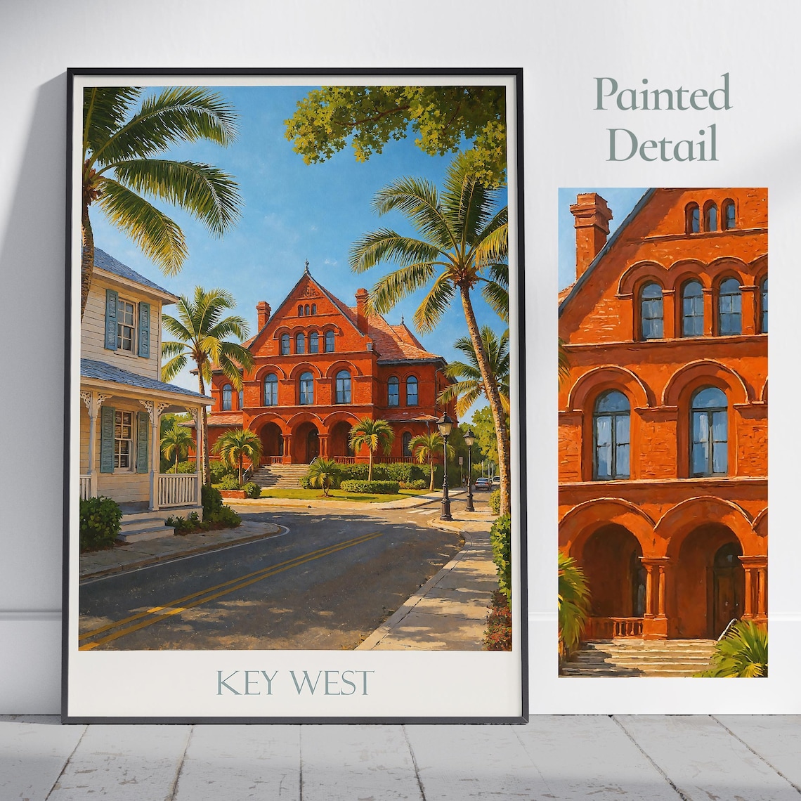 Key West Florida Travel Poster Old Town Street Historic Architecture Palm Art