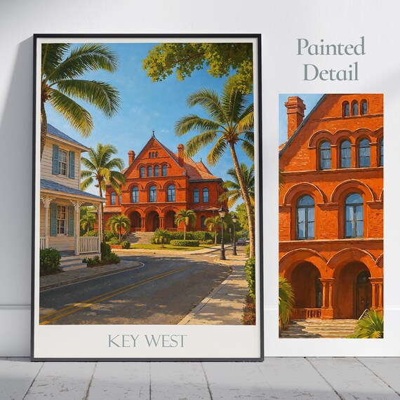 Key West Florida Travel Poster Old Town Street Historic Architecture Palm Art