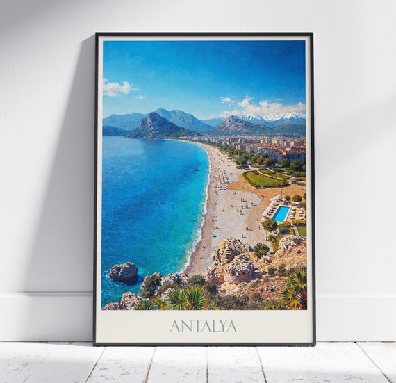 Antalya Travel Print Turkiye Turkey Travel Poster Painted Wall Art Home Decor Framed Personalized Print Vacation Travel Gift