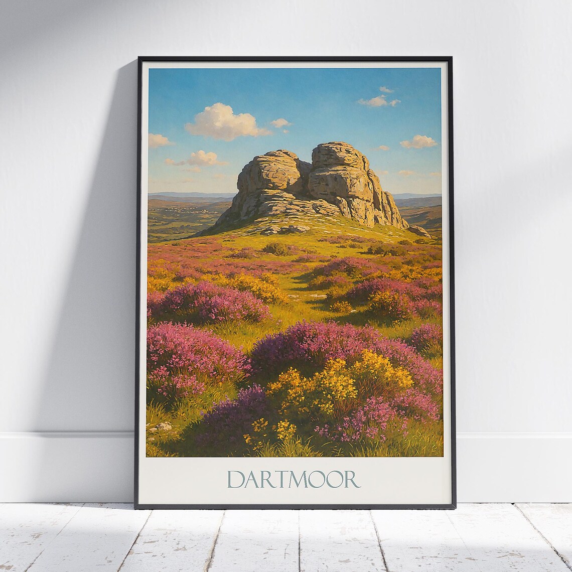 Dartmoor Hound Tor Purple Heather Moorland View Travel Poster