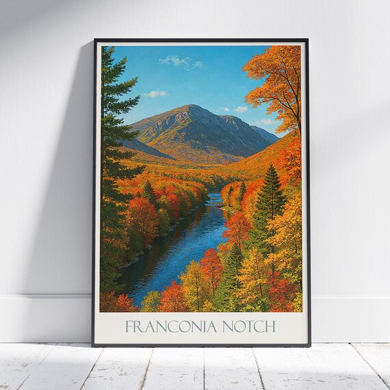 Franconia Notch New Hampshire Autumn Foliage River Travel Poster