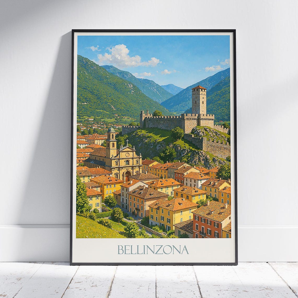 Bellinzona Switzerland Medieval Castles Old Town Painted Poster
