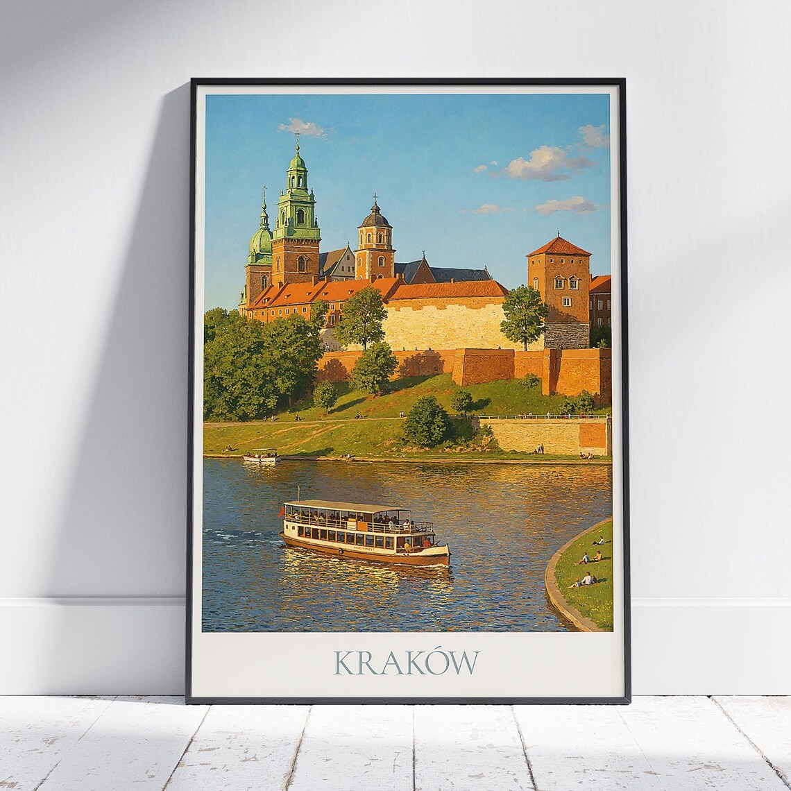 Krakow Poland Wawel Castle Vistula River Boat Summer Art Poster