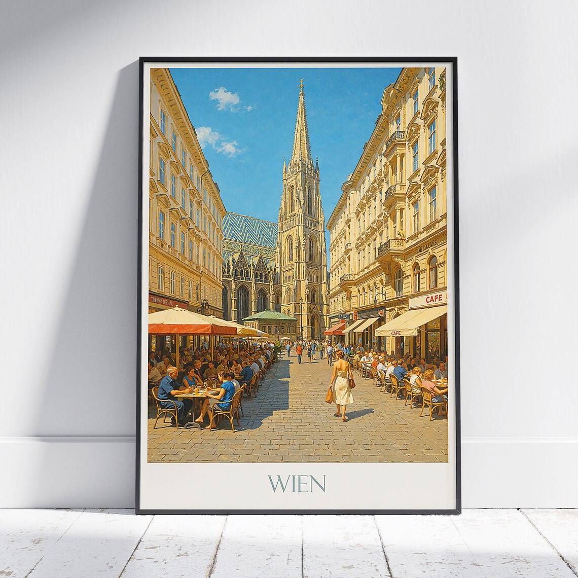Vienna Austria Stephansdom Cathedral Cafe Street Wien Travel Poster