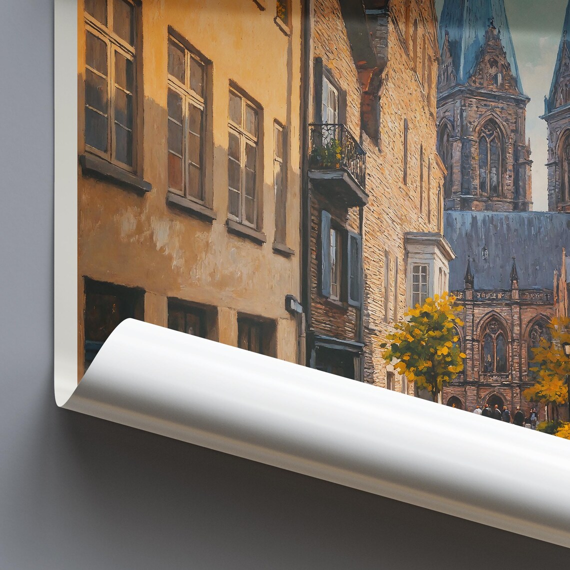 Bremen Germany Old Street Painted Travel Poster Cathedral Spires - Image 2