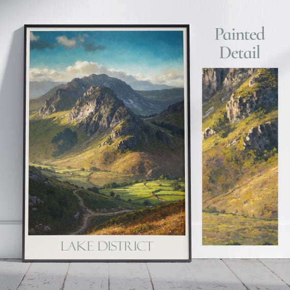 Lake District Travel Print Langdale Pikes Travel Poster Painted Wall Art Home Decor Framed Painting Print Vacation Travel Gift