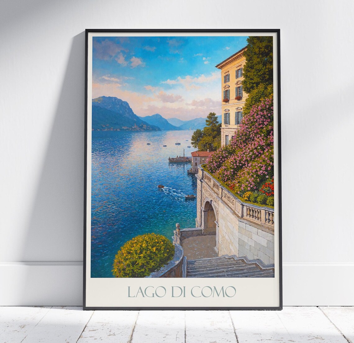 Lago di Como Lakeside Villa Terrace Garden Italy Travel Poster