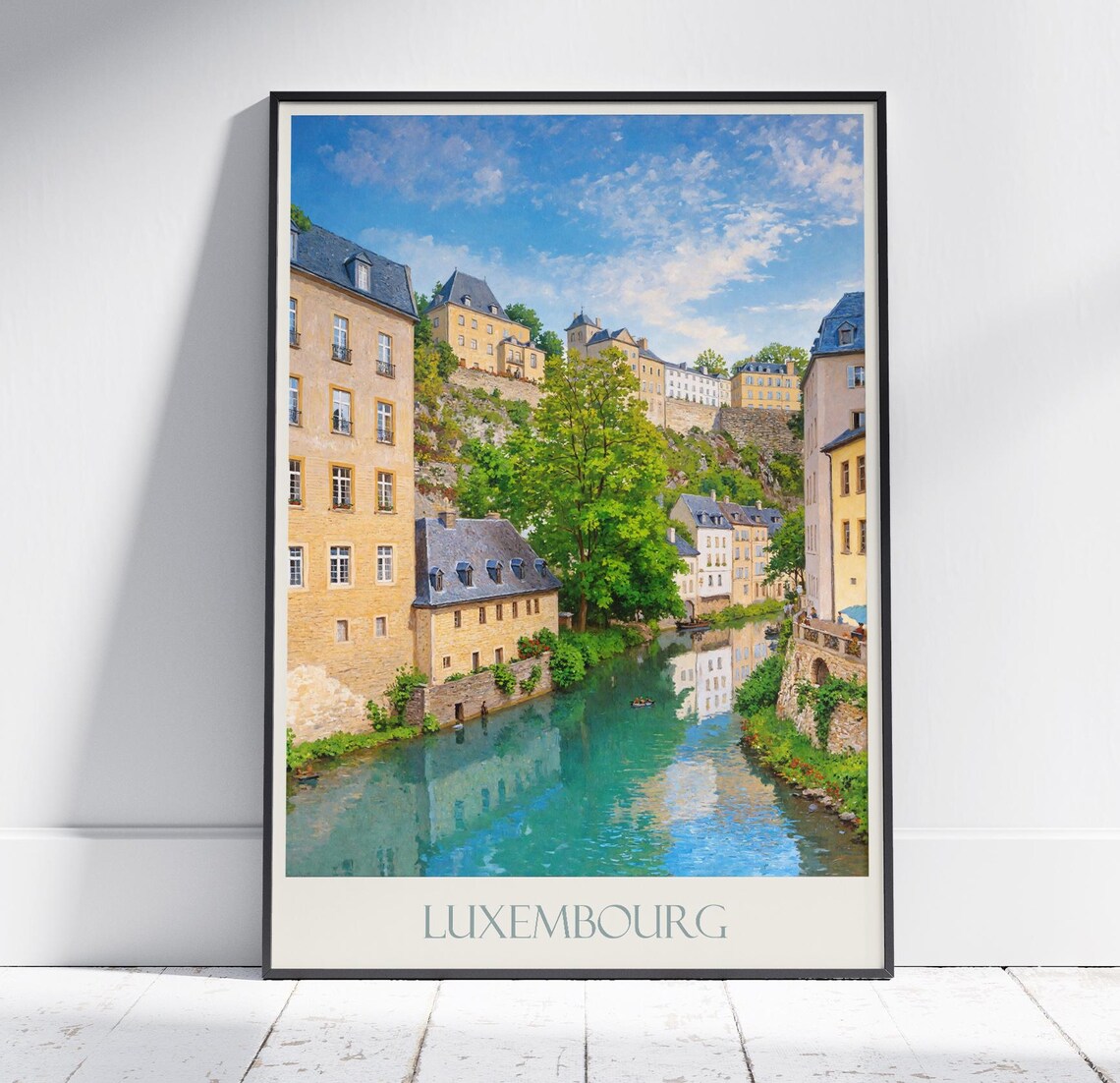Luxembourg Historic Old Town Riverside Painted Travel Poster