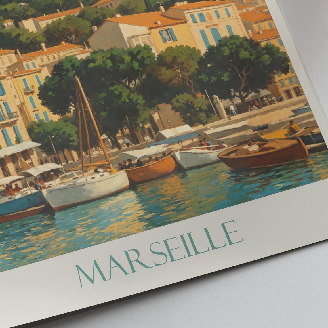 Marseille France Old Port Basilica Hill Boats Painted Harbor Poster - Image 2