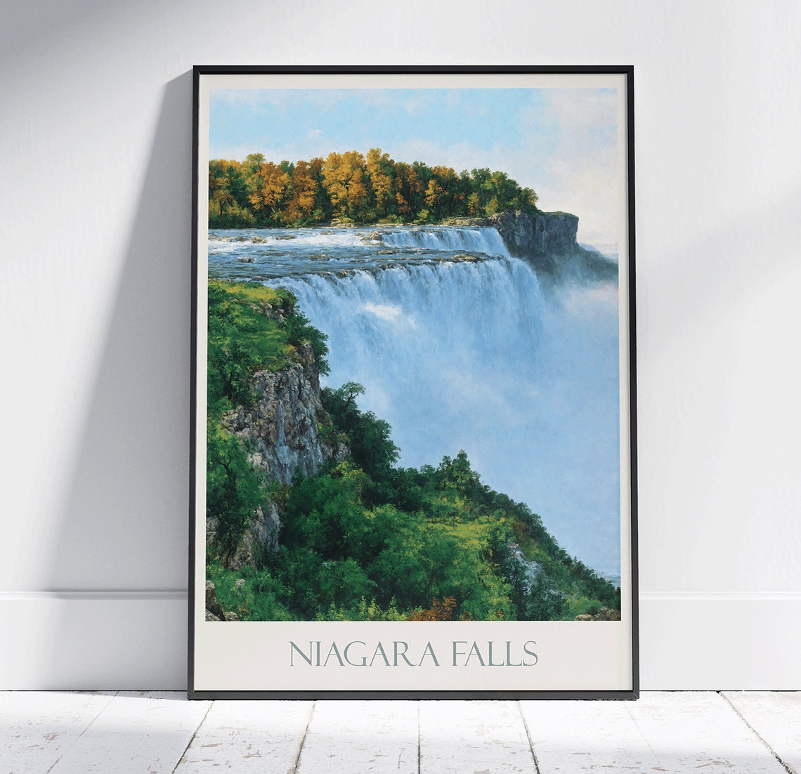Niagara Falls Misty Waterfall Painted Golden Autumn Landscape Poster