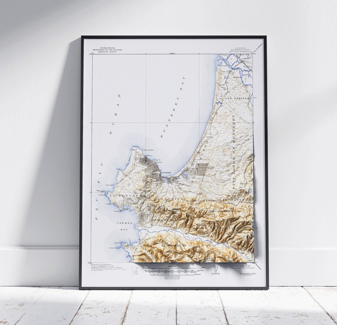 Monterey Bay California Vintage Coastal Topographic Map Art Print