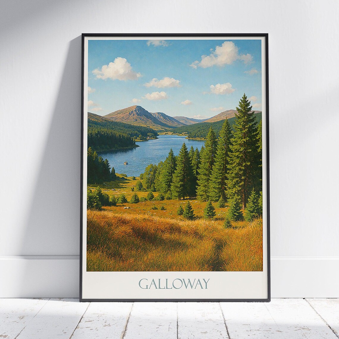 Galloway Forest Park Scottish Loch Mountains Wilderness Travel Poster