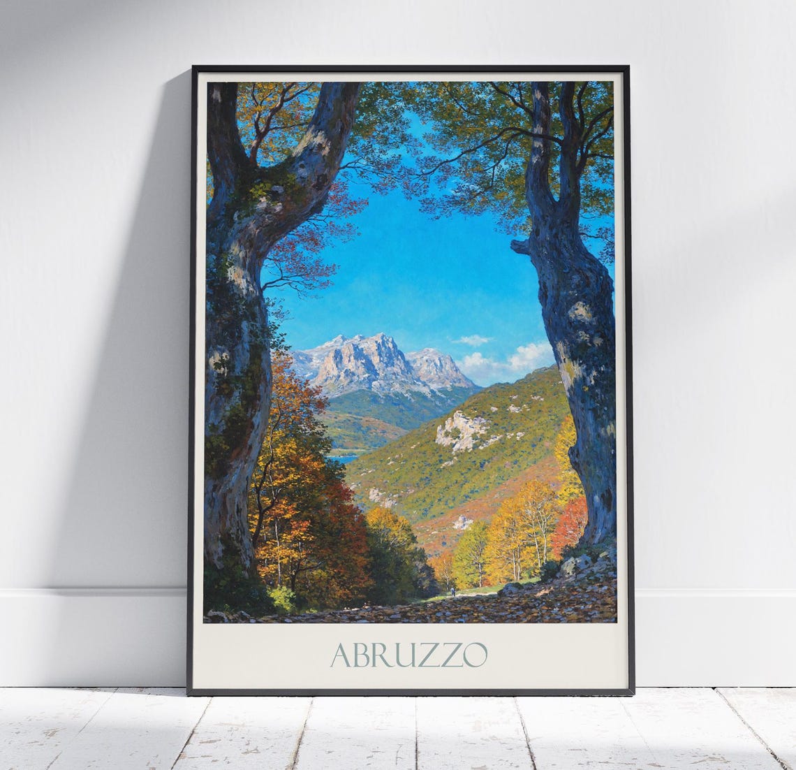 Abruzzo Autumn Mountain Valley Golden Trees Italy Travel Poster