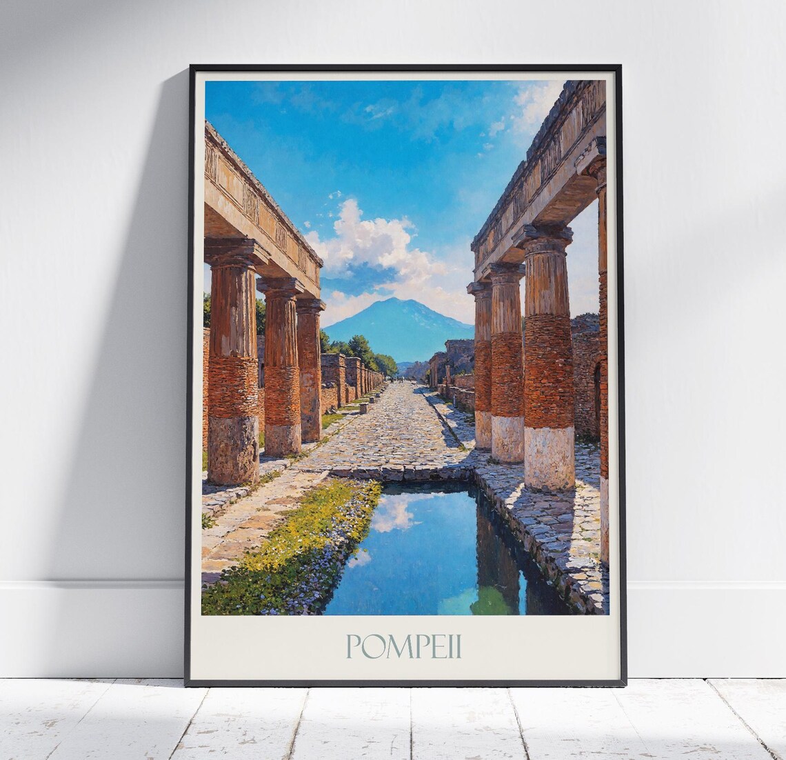 Pompeii Ancient Roman Ruins Vesuvius View Italy Travel Poster