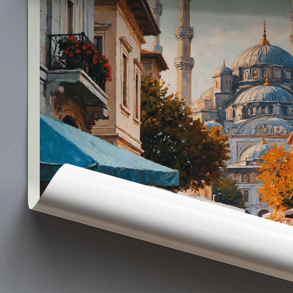 Istanbul Blue Mosque Old Street Cafes Painted Turkey Travel Poster - Image 3
