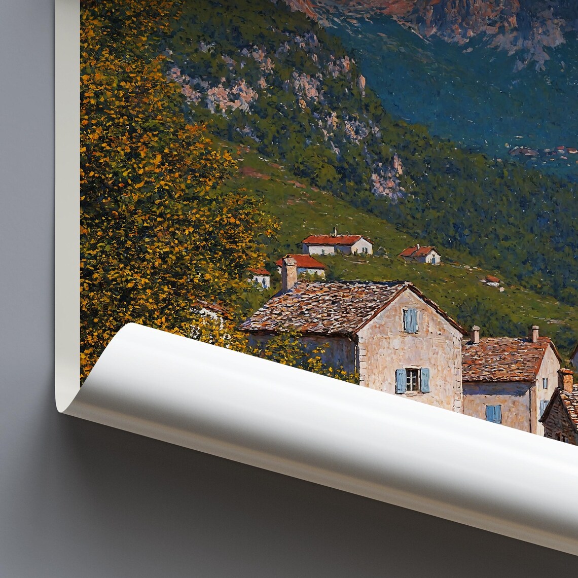 Piedmont Stone Farmhouses Mountain Green Valley Italy Travel Poster - Image 3