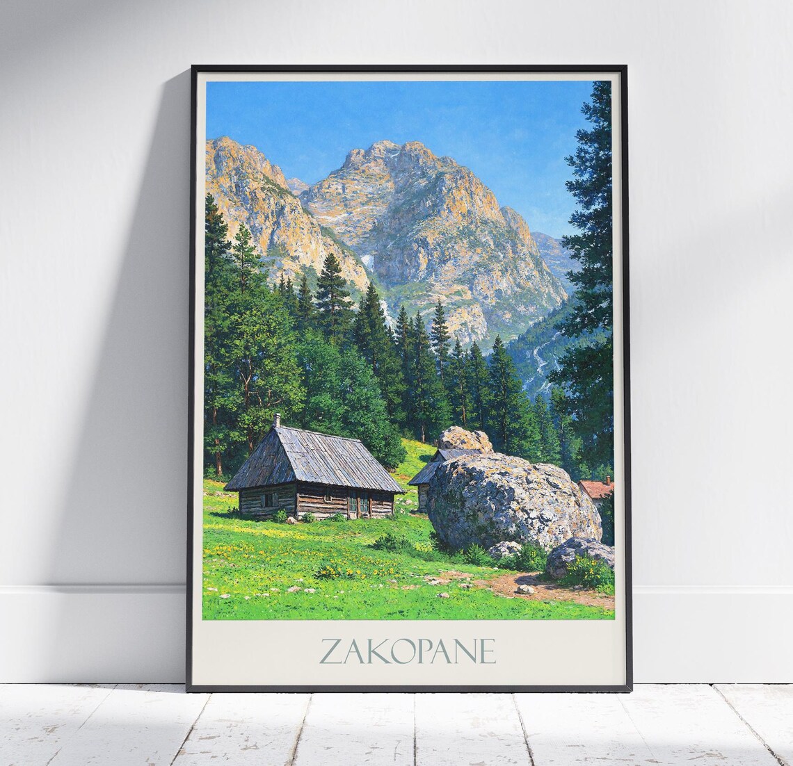 Zakopane Tatra Mountains Wooden Cabin Meadow Poland Travel Poster