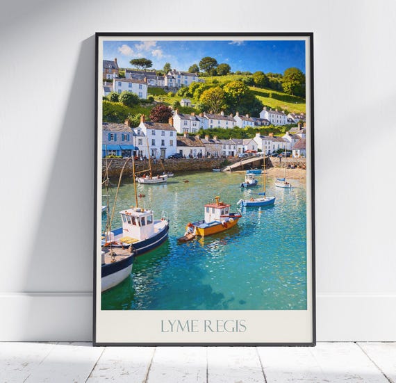 Lyme Regis Travel Print Dorset Travel Poster Painted Wall Art Print Home Decor Framed Personalized Print Vacation Travel Gift
