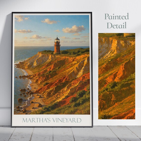 Martha's Vineyard Travel Poster Gay Head Lighthouse Aquinnah Cliffs