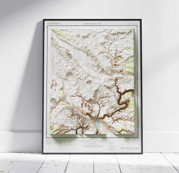 Arches National Park Utah Vintage 3D Topo Map Desert Relief Poster