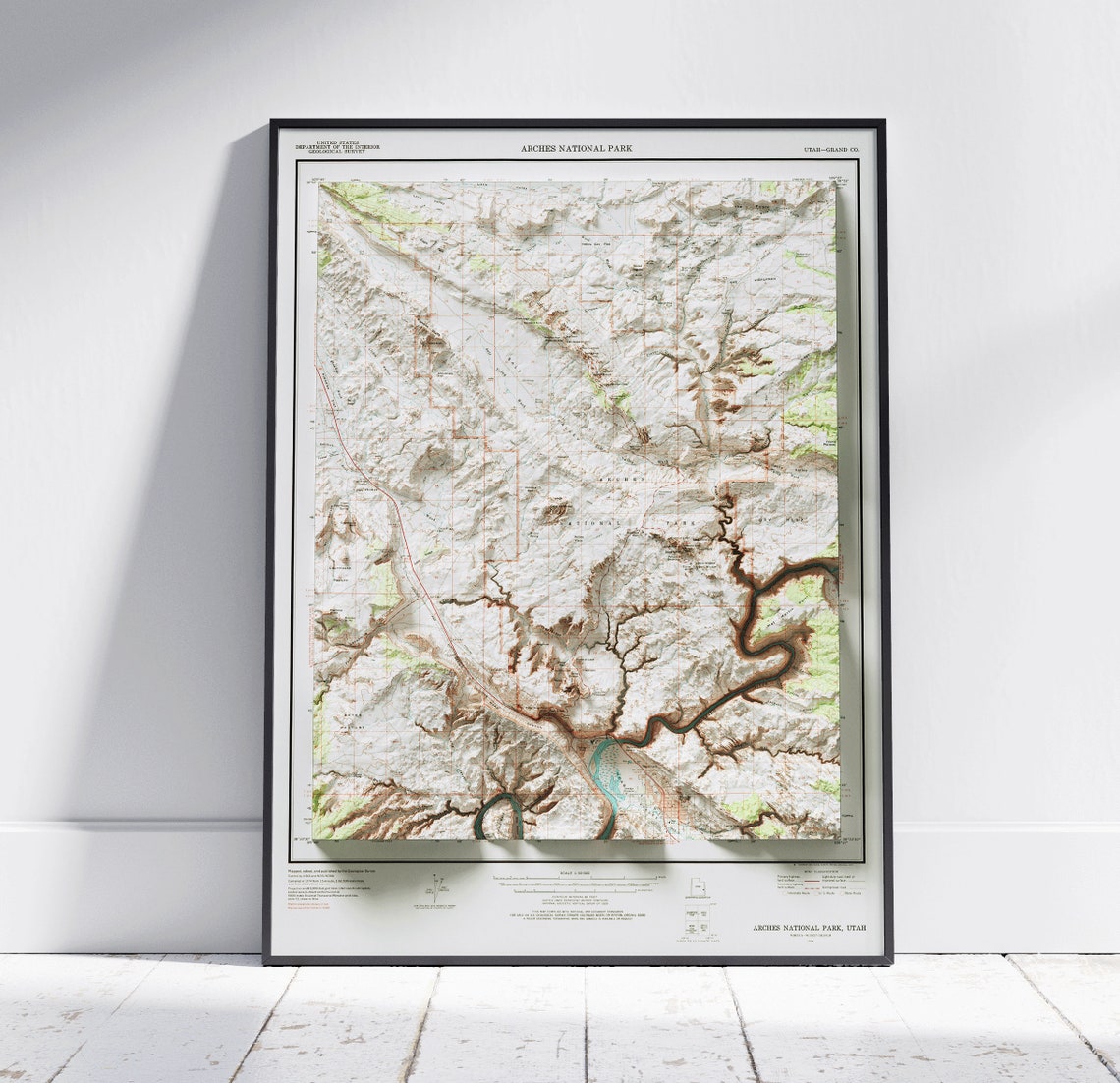Arches National Park Utah Vintage 3D Topo Map Desert Relief Poster