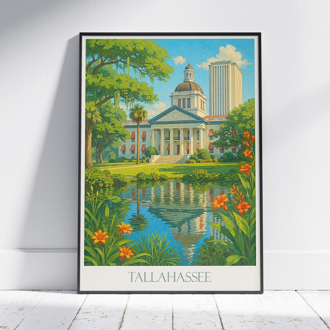 Tallahassee Florida Capitol Building Lakeside Travel Art Poster
