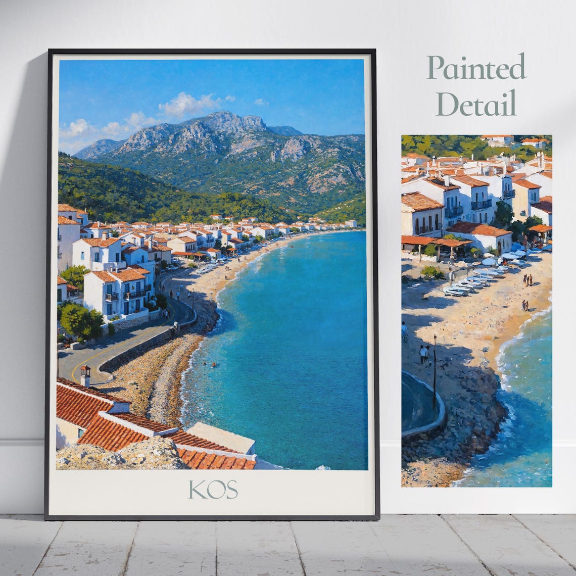 Kos Greece Island Beach Whitewashed Village Painted Travel Poster
