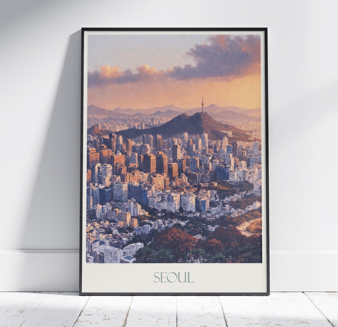 Seoul South Korea Daytime City Panorama Painted Travel Poster