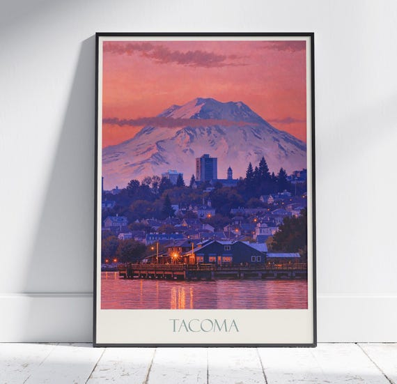 Tacoma Travel Print Washington Travel Poster Painted Wall Art Print Home Decor Framed Personalized Print Vacation Travel Gift