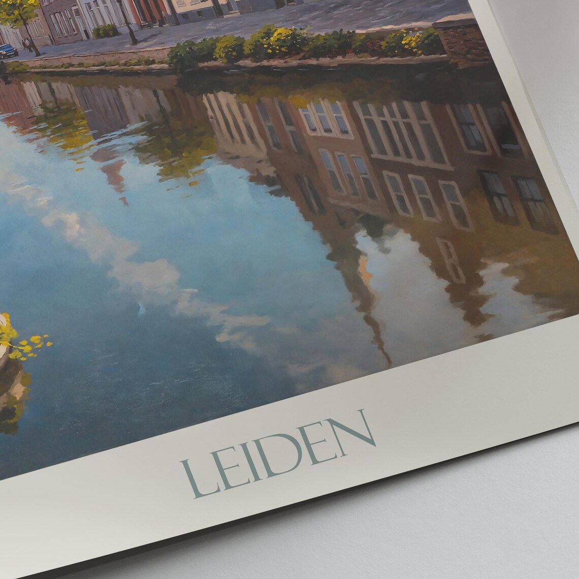 Leiden Netherlands Historic Canal Houses Painted Travel Poster - Image 2