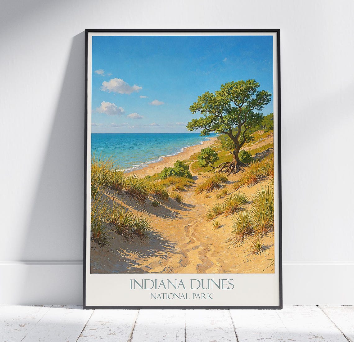 Indiana Dunes National Park Lake Michigan Sandy Beach Vintage Poster