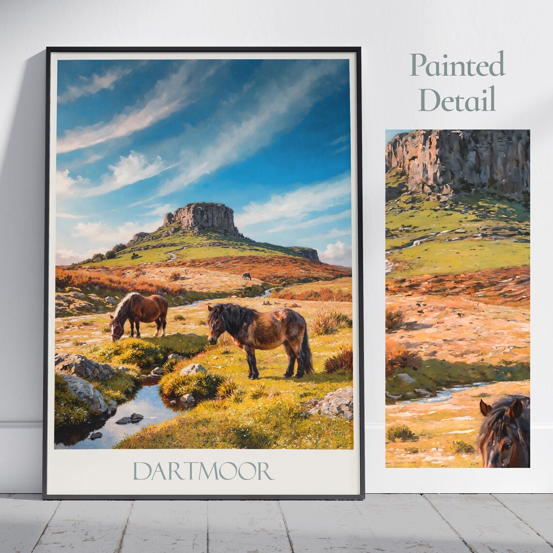 Dartmoor England Wild Ponies Moorland Tor Sunset Painted Poster