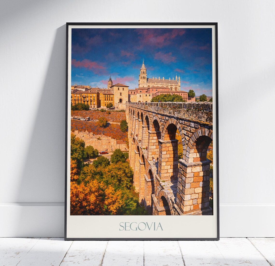 Segovia Roman Aqueduct Old Town Sunset Spain Heritage Travel Poster