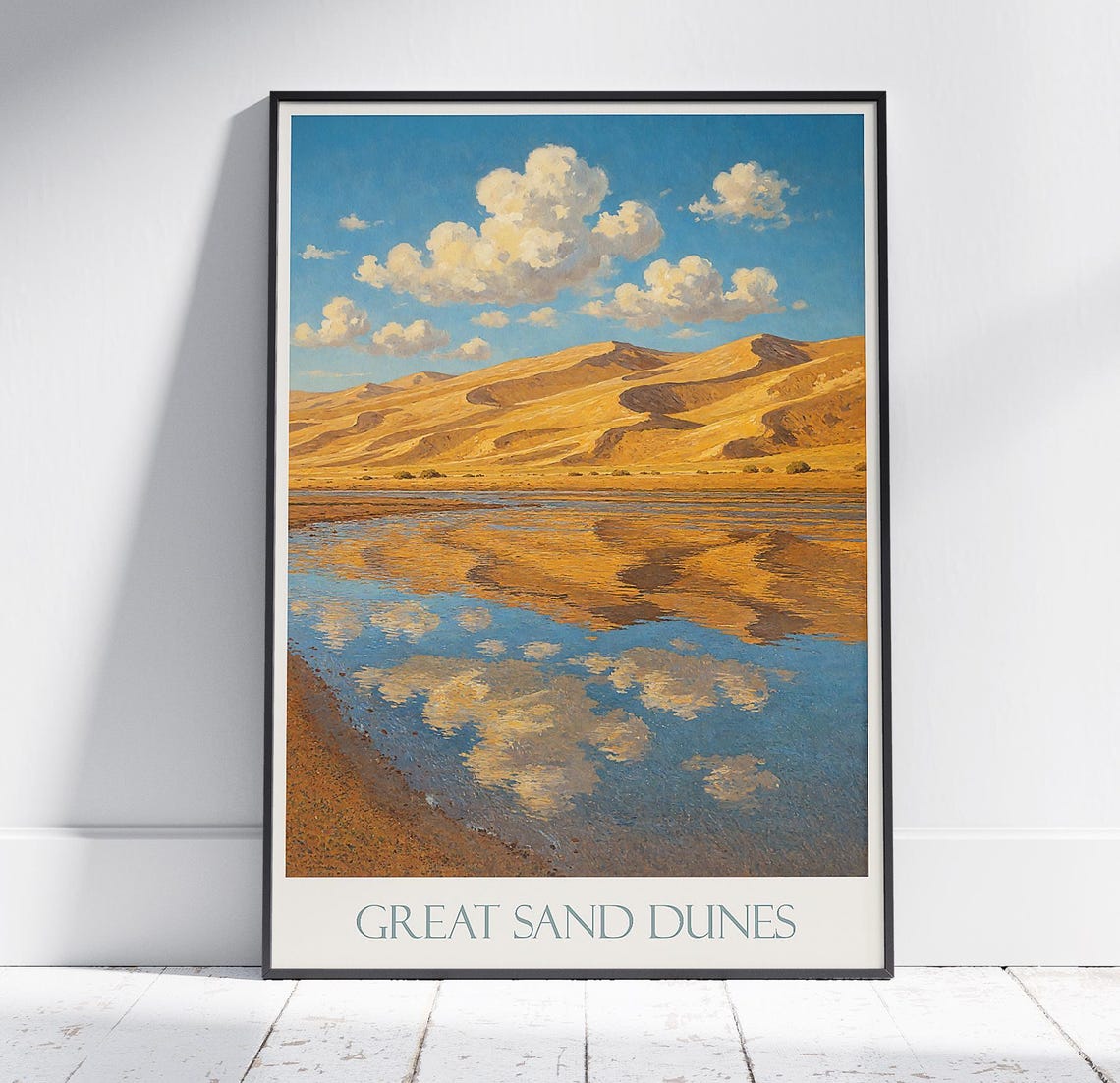 Great Sand Dunes Water Reflection Desert Mountain Lake Poster
