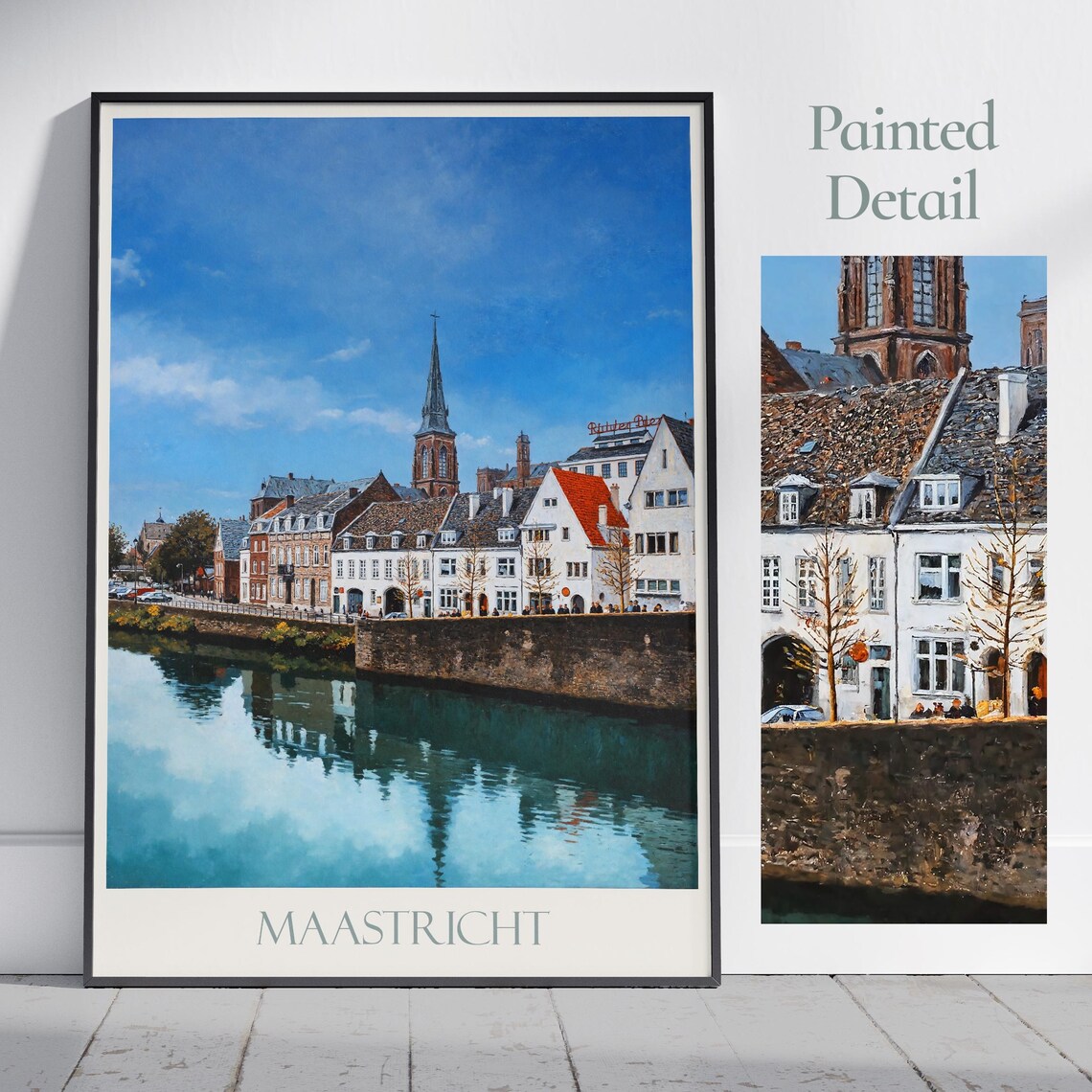 Maastricht Netherlands Riverside Old Town Painted Travel Poster
